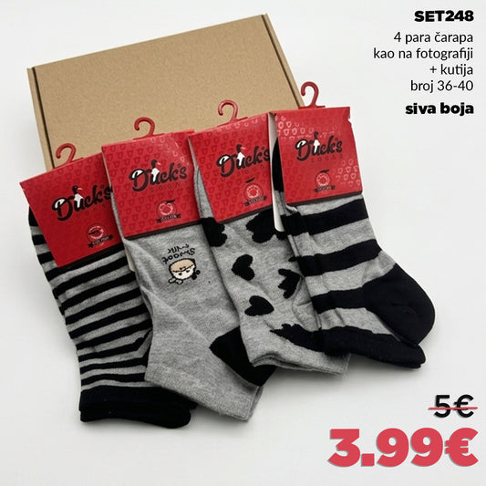 🐄 4 para kratkih čarapa u kutiji - kravica 🐄 siva boja