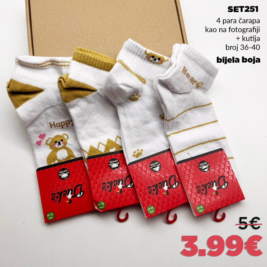 🐻 4 para kratkih čarapa u kutiji - medvjedići 🐻