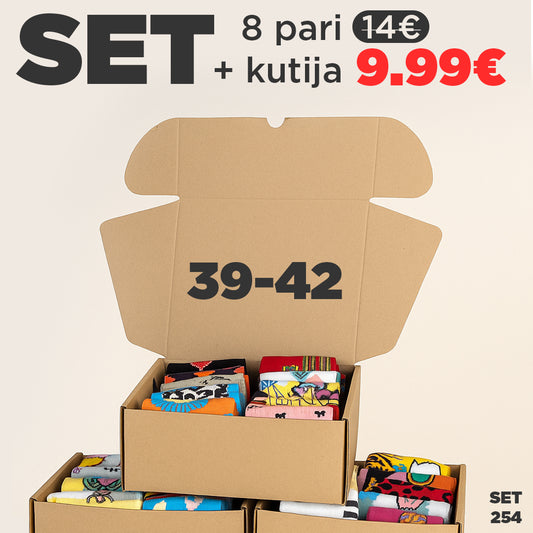Paket iznenađenja: 8 pari čarapa u kartonskoj kutiji, veličine 39-42