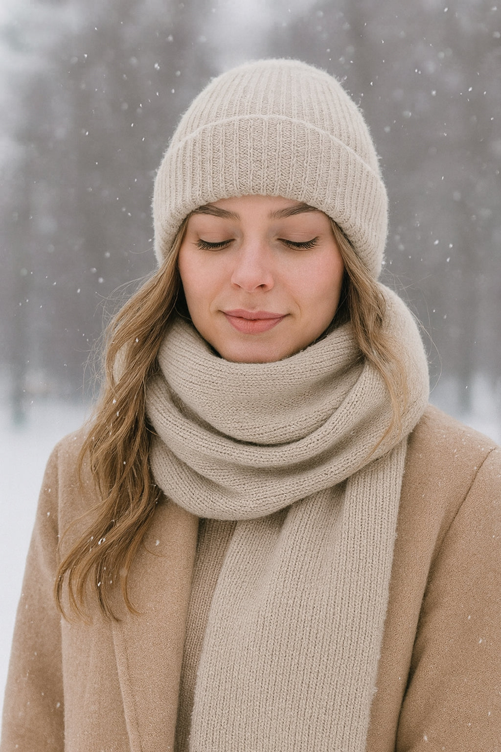 Elegantni ženski set (kapa + šal) SS 57 (bež boja)