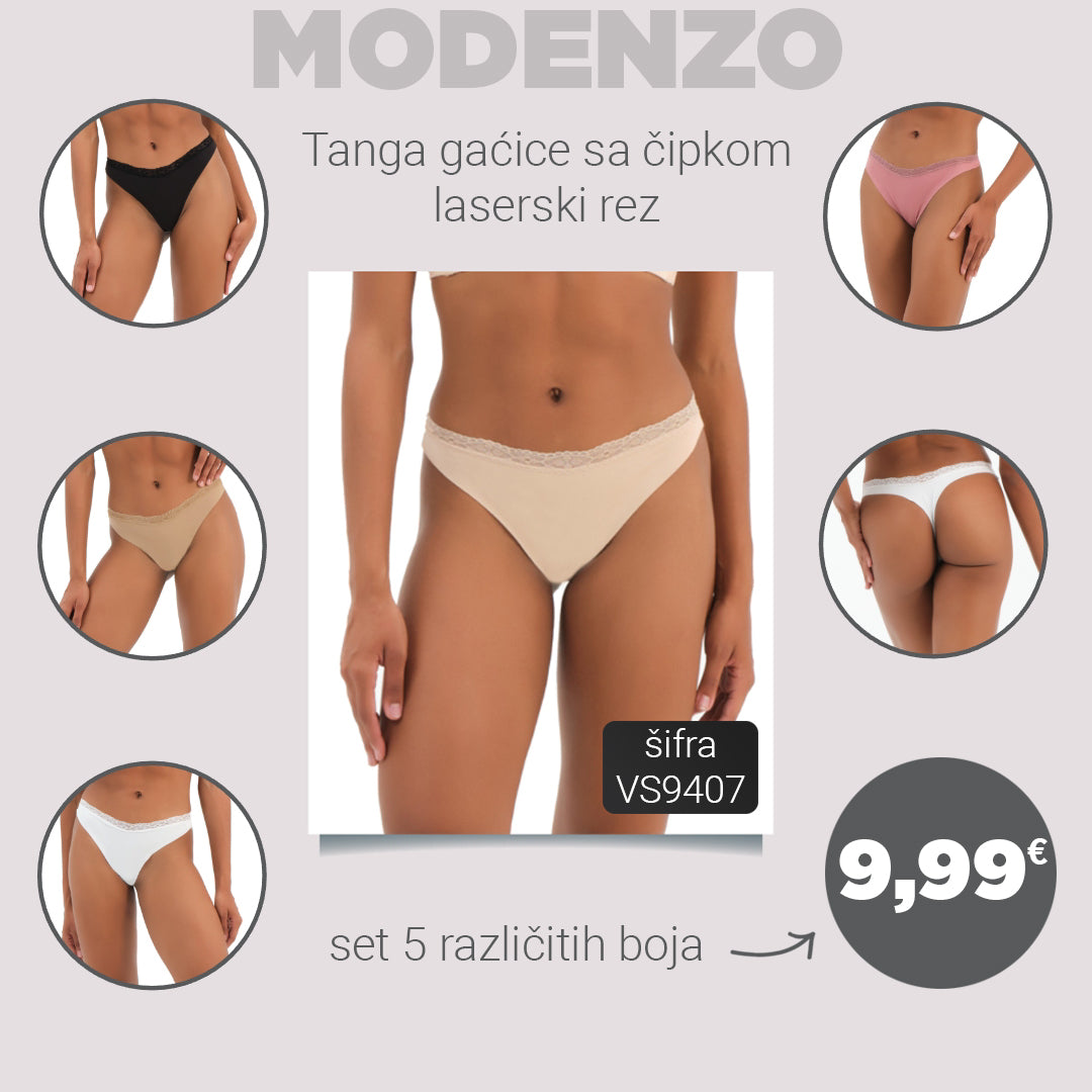 Tanga gaćice sa čipkom, laserski rez, set 5 kom, VS9407