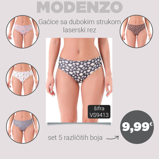 Šarene gaćice sa dubokim strukom, laserski rez, set 5 kom, VS9413