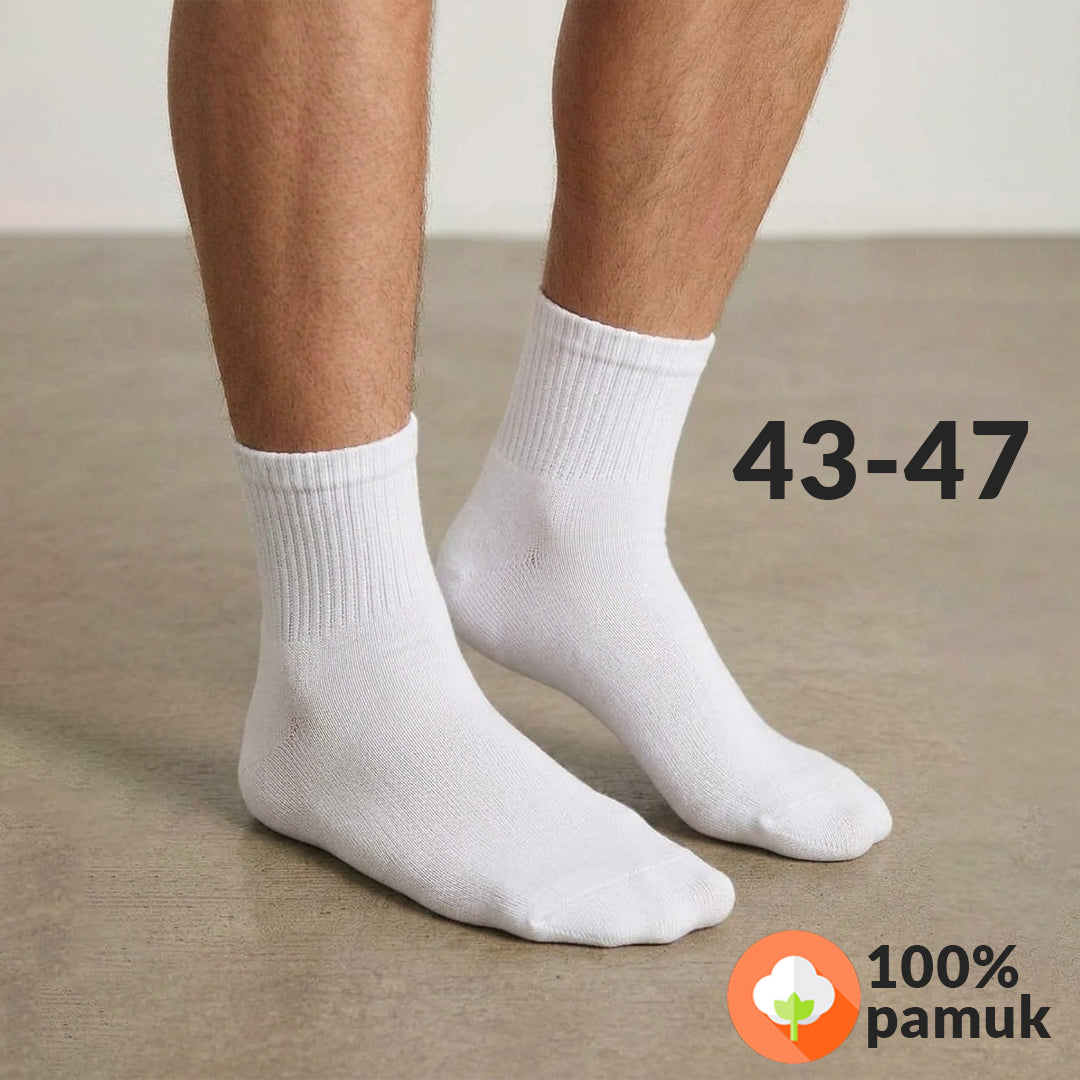 Bijele muške polukratke čarape Sara Socks od 100% antibakterijskog pamuka, veličina 43-47