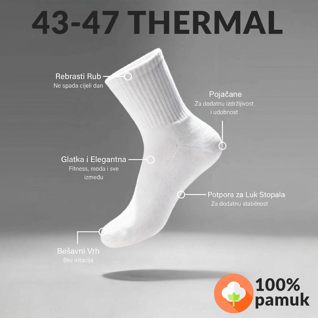 Bijele muške thermal frotir čarape od 100% pamuka antibakterijske, veličina 43-47