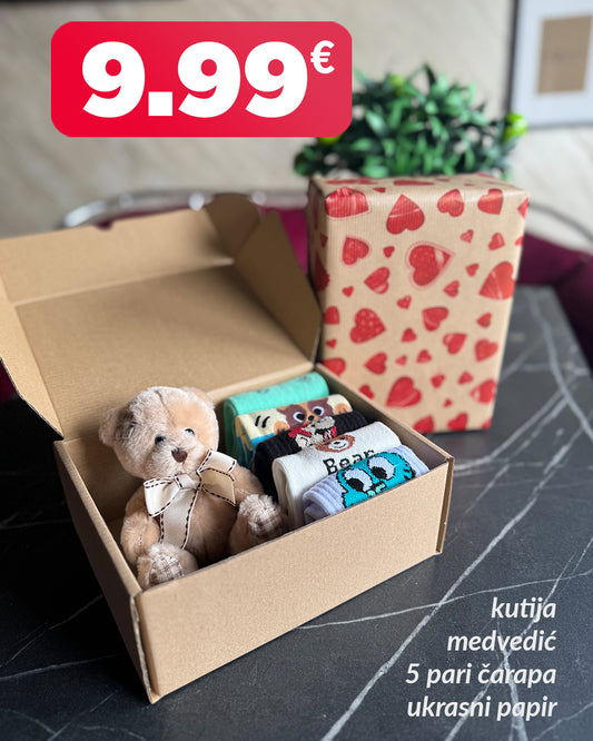 🎁 Poklon set – mali medvjedić i 5 pari čarapa 🎁
