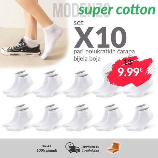 SET 10 pari ženske polukratke čarape 36-41 bijele