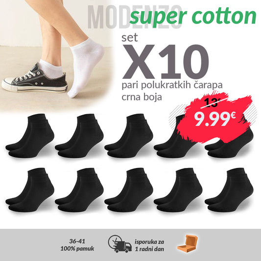 SET 10 pari ženske polukratke čarape 36-41 crne