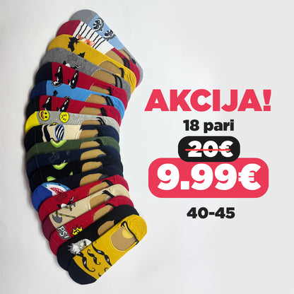 Muške nevidljive čarape 40-45 SET 18 pari