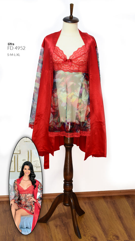 Ženska čipkana spavaćica sa ogrtačem i gaćicama